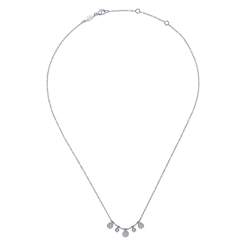 14K White Gold Round Diamond Pavé and Bezel Charm Necklace