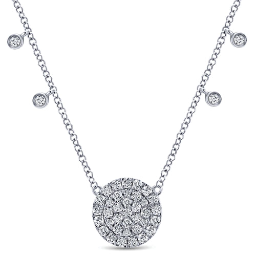 14K White Gold Round Diamond Pendant Necklace