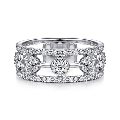 14K White Gold Round Diamond Station Ring