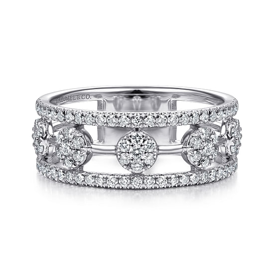 Gabriel - 14K White Gold Round Diamond Station Ring