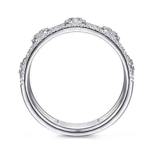 14K White Gold Round Diamond Station Ring