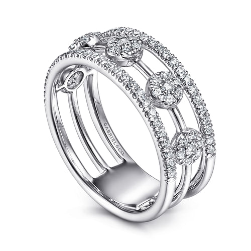 14K White Gold Round Diamond Station Ring