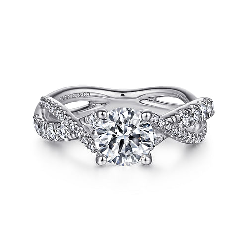 14K White Gold Round Diamond Twisted Engagement Ring