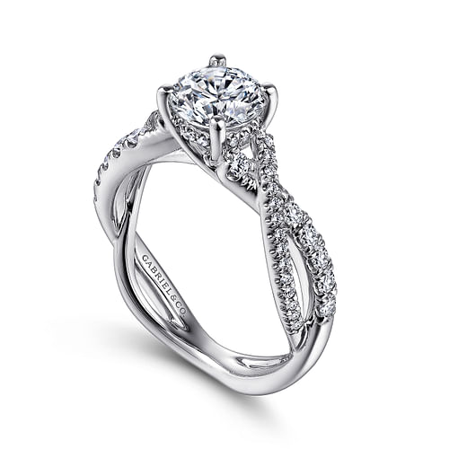 14K White Gold Round Diamond Twisted Engagement Ring