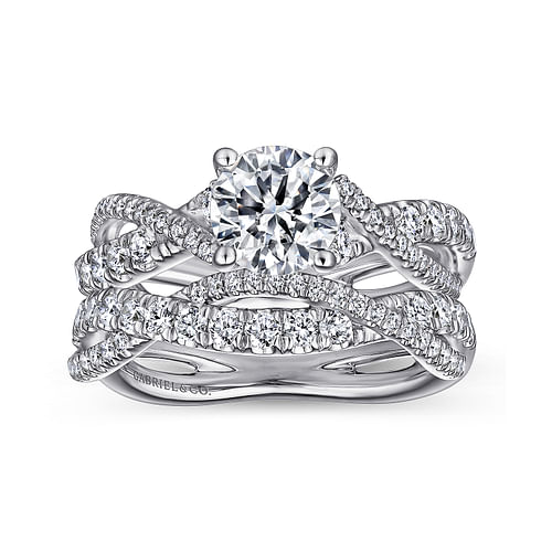 14K White Gold Round Diamond Twisted Engagement Ring