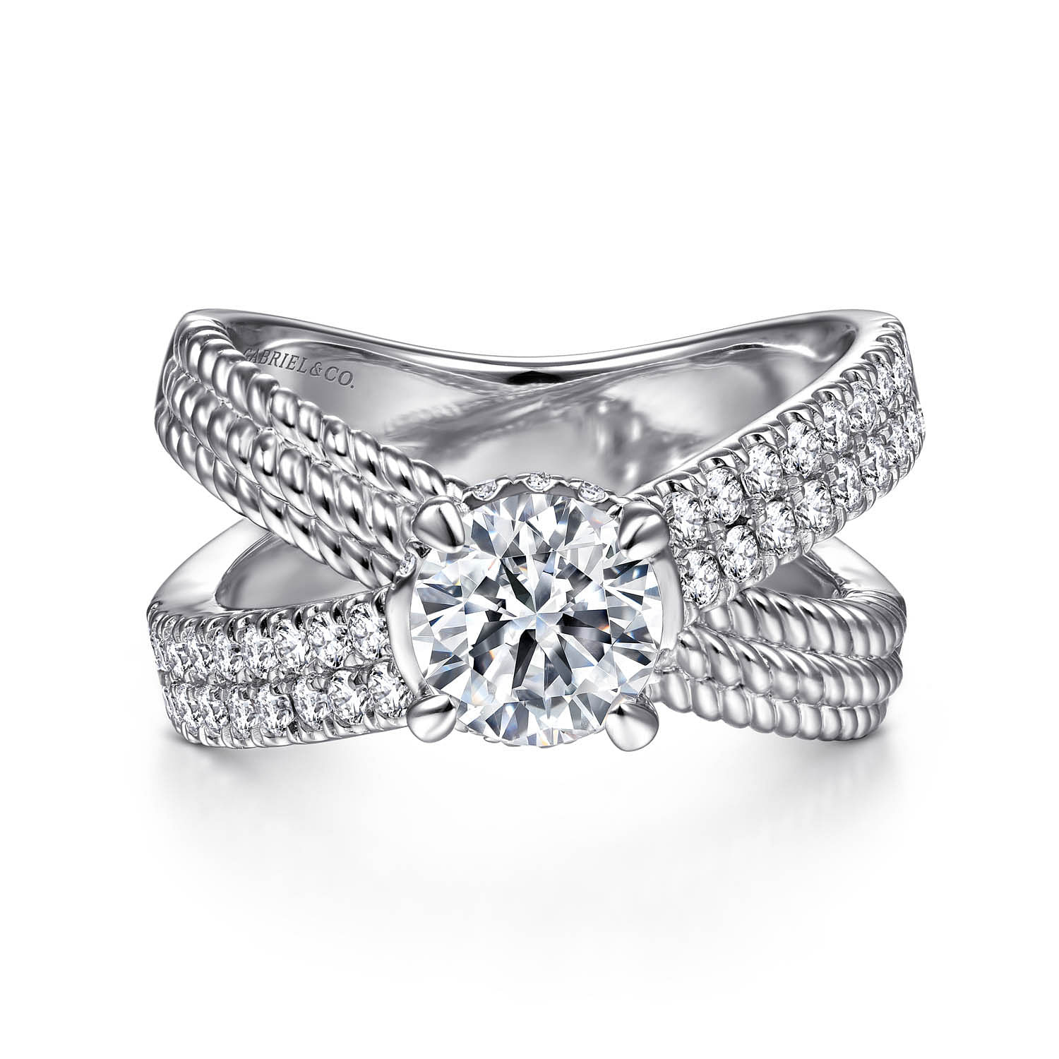 14K White Gold Round Diamond Twisted Engagement Ring