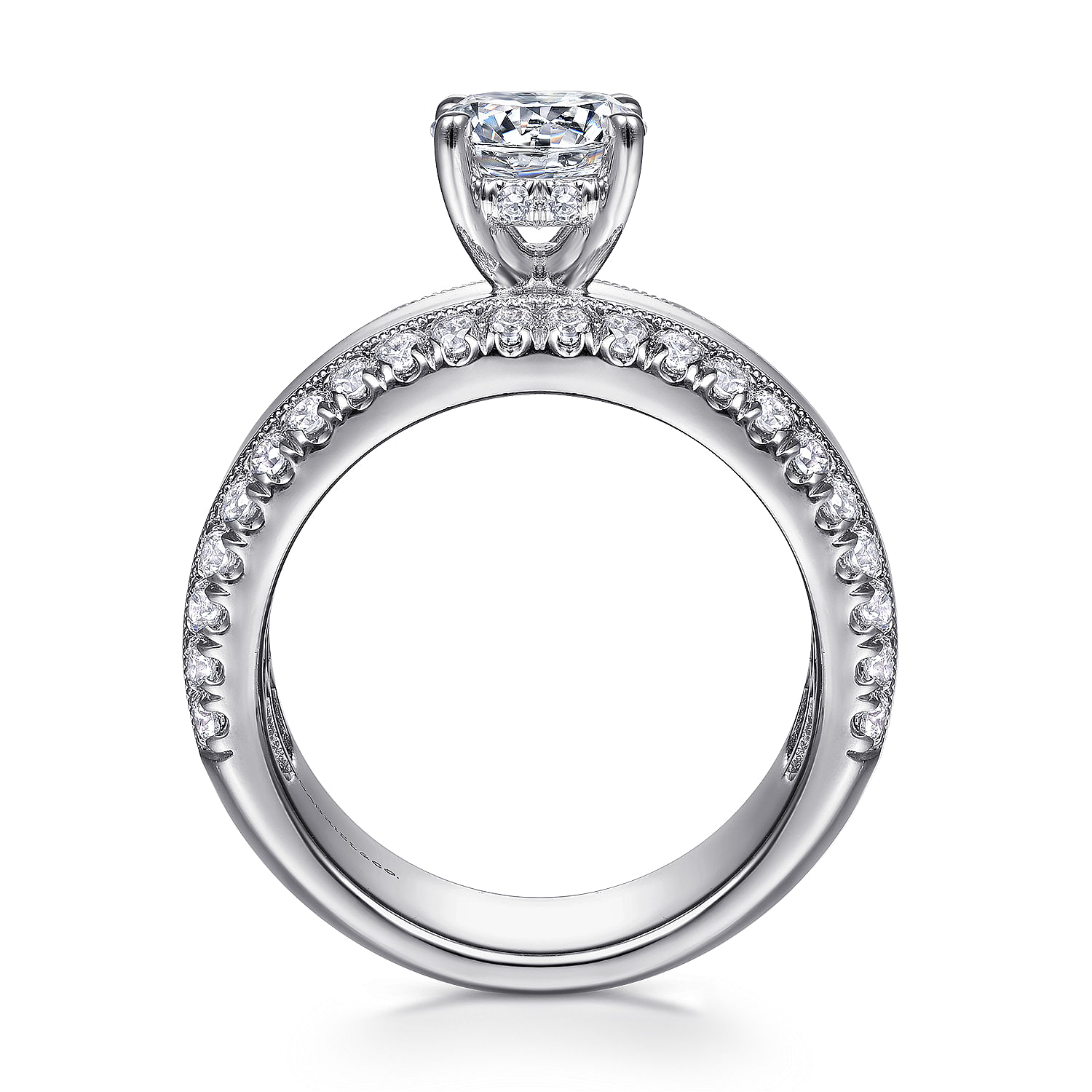 14K White Gold Round Diamond Wide Band Engagement Ring