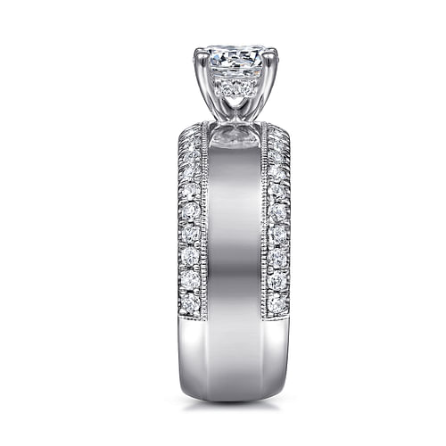 14K White Gold Round Diamond Wide Band Engagement Ring