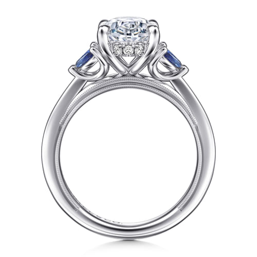 14K White Gold Round Diamond and Sapphire Engagement Ring