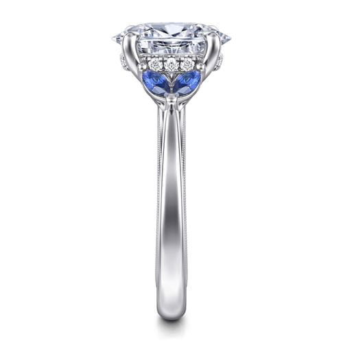14K White Gold Round Diamond and Sapphire Engagement Ring