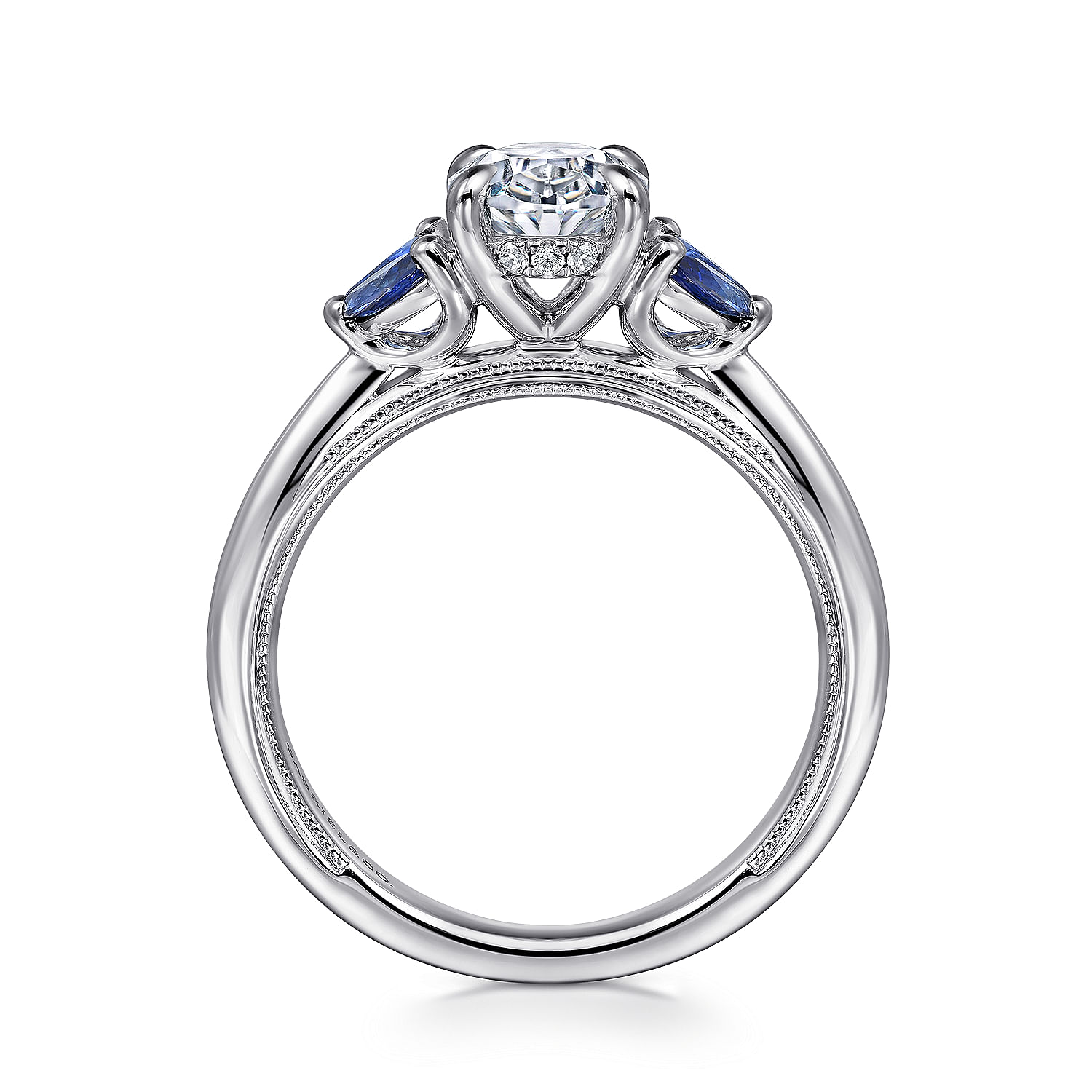 14K White Gold Round Diamond and Sapphire Engagement Ring