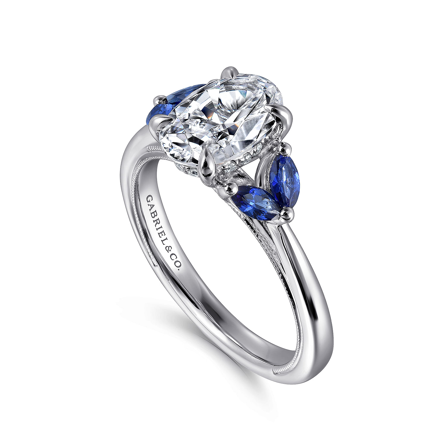 14K White Gold Round Diamond and Sapphire Engagement Ring
