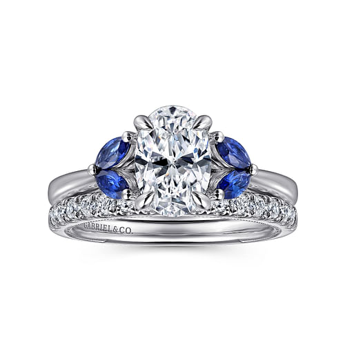 14K White Gold Round Diamond and Sapphire Engagement Ring