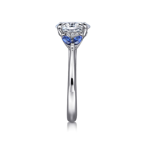 14K White Gold Round Diamond and Sapphire Engagement Ring