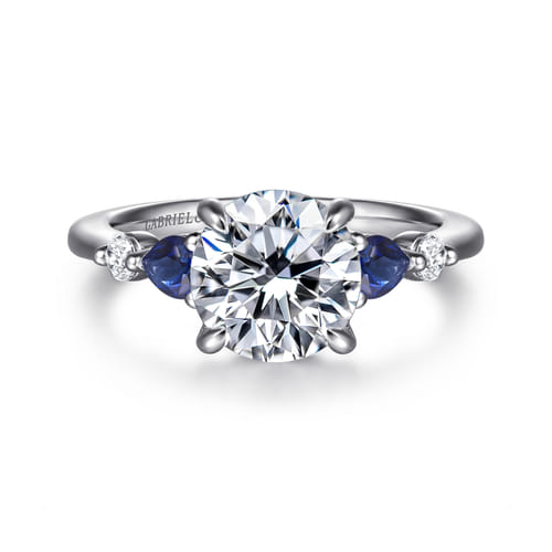 14K White Gold Round Diamond and Sapphire Engagement Ring