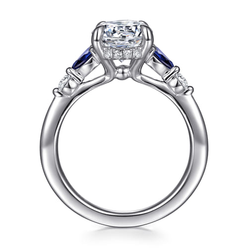 14K White Gold Round Diamond and Sapphire Engagement Ring