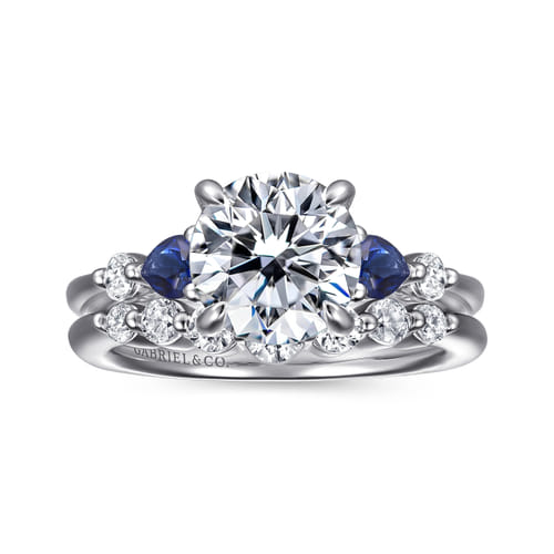 14K White Gold Round Diamond and Sapphire Engagement Ring