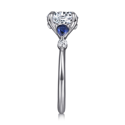 14K White Gold Round Diamond and Sapphire Engagement Ring