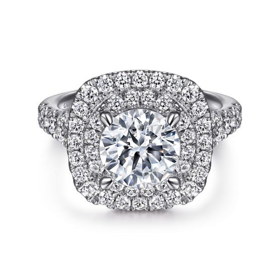 Gabriel - 14K White Gold Round Double Halo Diamond Engagement Ring