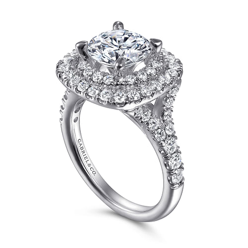 14K White Gold Round Double Halo Diamond Engagement Ring