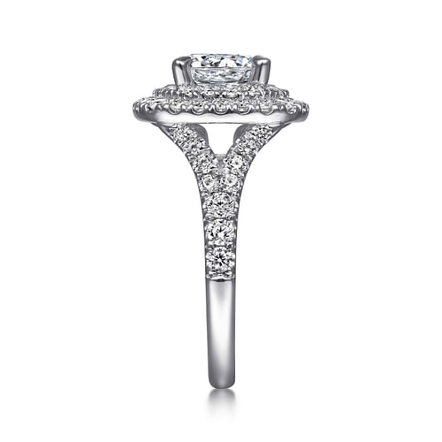 14K White Gold Round Double Halo Diamond Engagement Ring