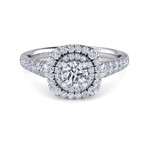 14K White Gold Round Double Halo Diamond Engagement Ring