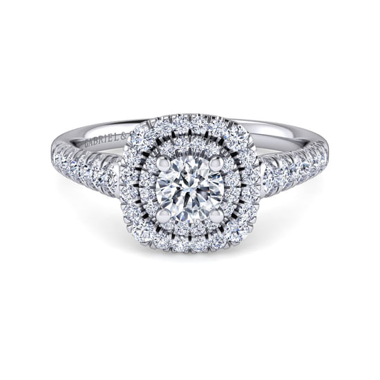 Gabriel - 14K White Gold Round Double Halo Diamond Engagement Ring