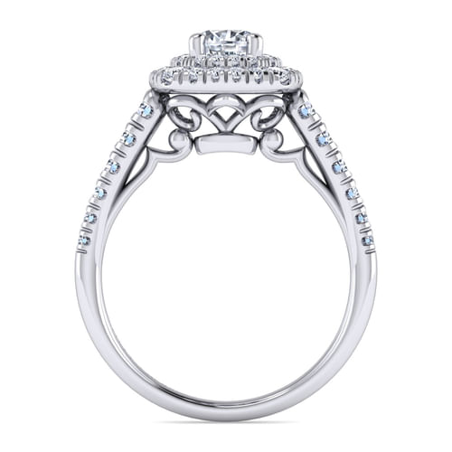 14K White Gold Round Double Halo Diamond Engagement Ring