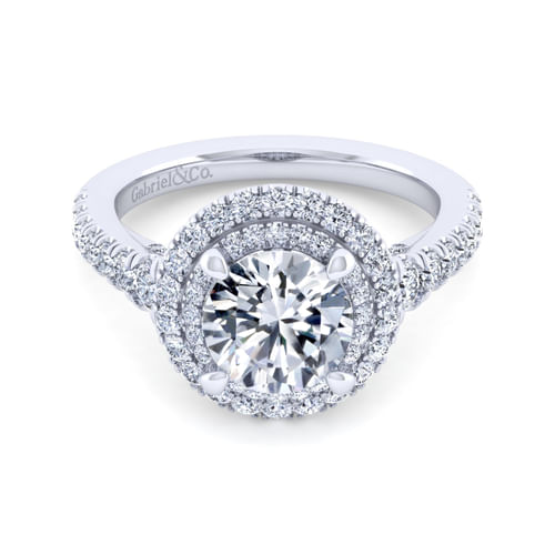 14K White Gold Round Double Halo Diamond Engagement Ring