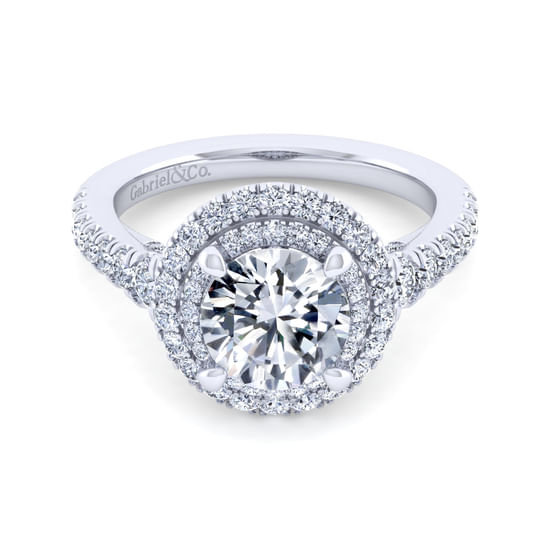 Gabriel - 14K White Gold Round Double Halo Diamond Engagement Ring