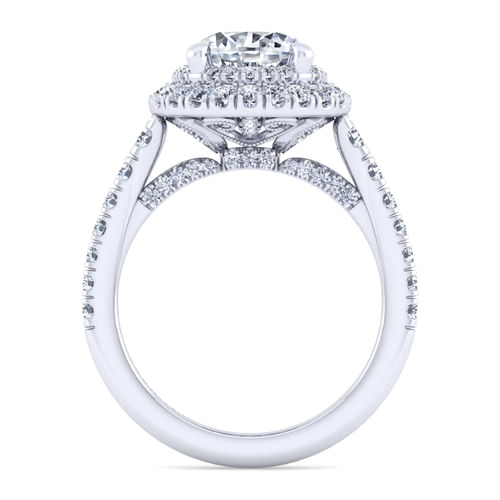 14K White Gold Round Double Halo Diamond Engagement Ring