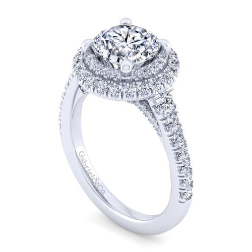 14K White Gold Round Double Halo Diamond Engagement Ring