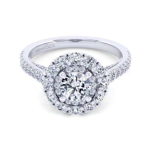 14K White Gold Round Double Halo Diamond Engagement Ring