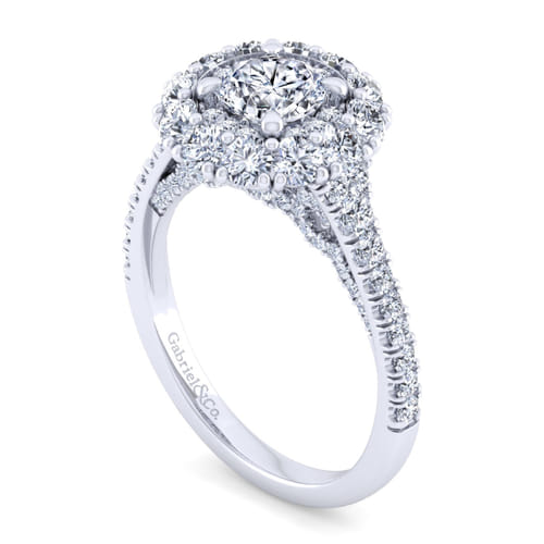 14K White Gold Round Double Halo Diamond Engagement Ring