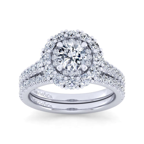 14K White Gold Round Double Halo Diamond Engagement Ring
