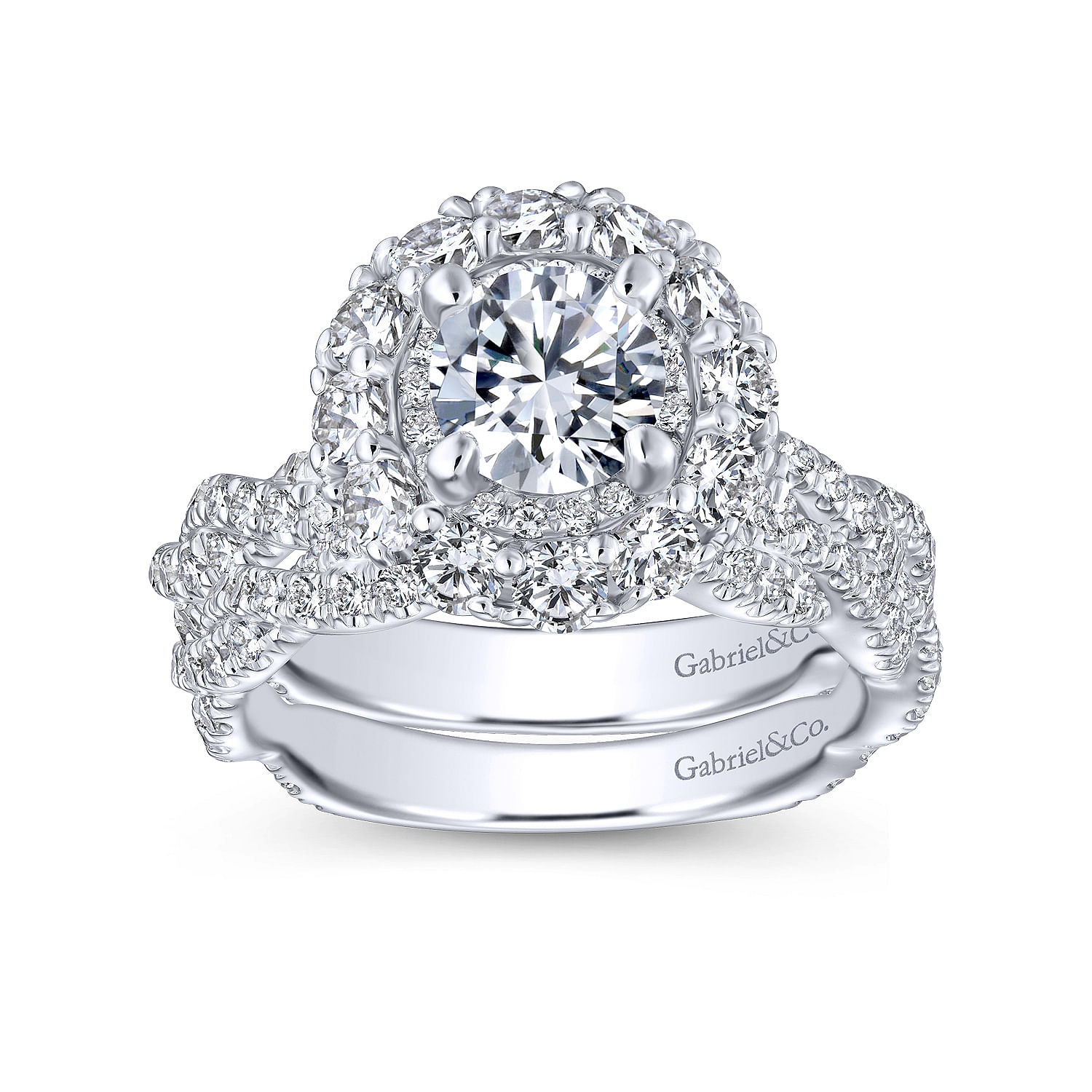 14K White Gold Round Double Halo Diamond Engagement Ring