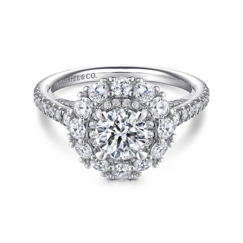 14K White Gold Round Double Halo Diamond Engagement Ring