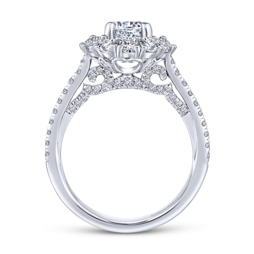 14K White Gold Round Double Halo Diamond Engagement Ring