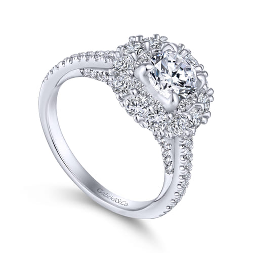 14K White Gold Round Double Halo Diamond Engagement Ring