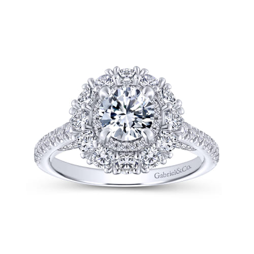 14K White Gold Round Double Halo Diamond Engagement Ring