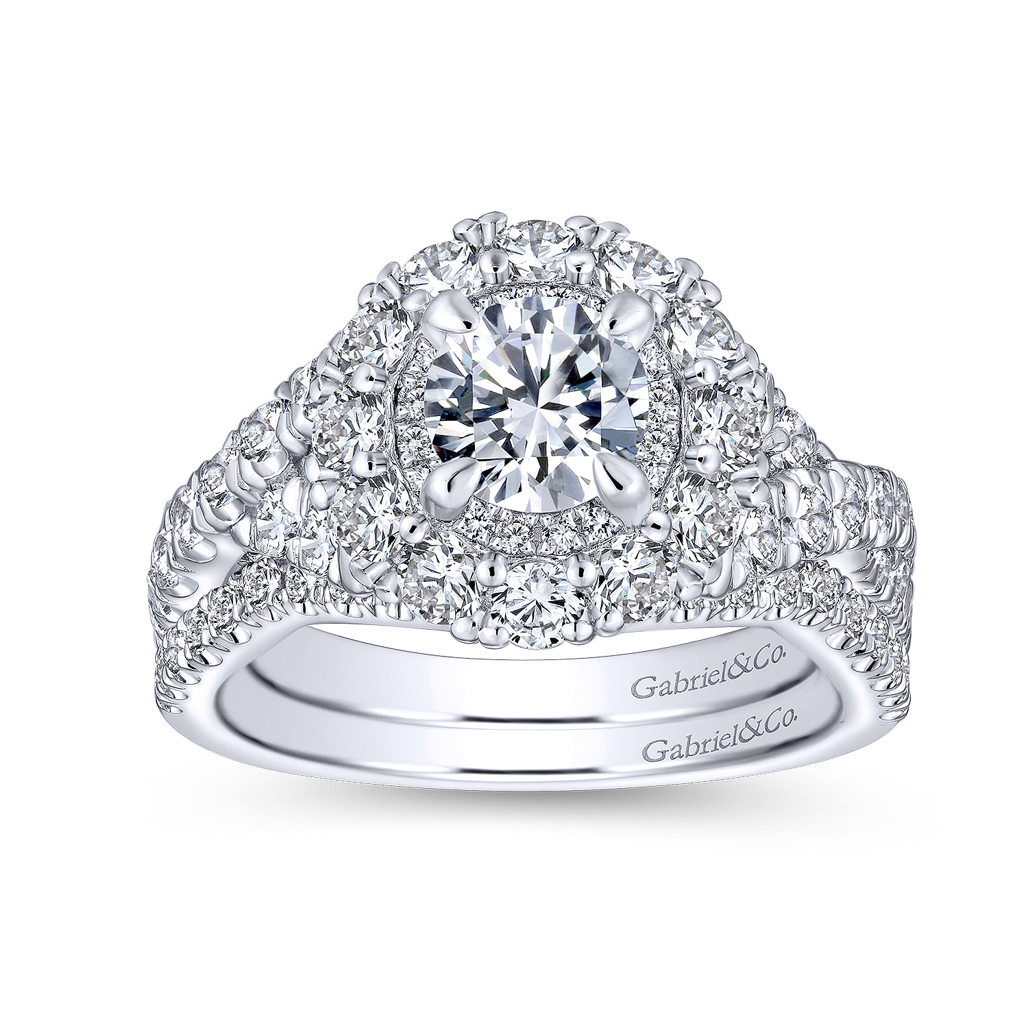 14K White Gold Round Double Halo Diamond Engagement Ring