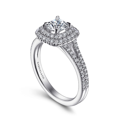 14K White Gold Round Double Halo Diamond Engagement Ring