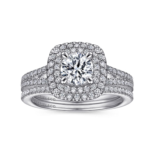 14K White Gold Round Double Halo Diamond Engagement Ring