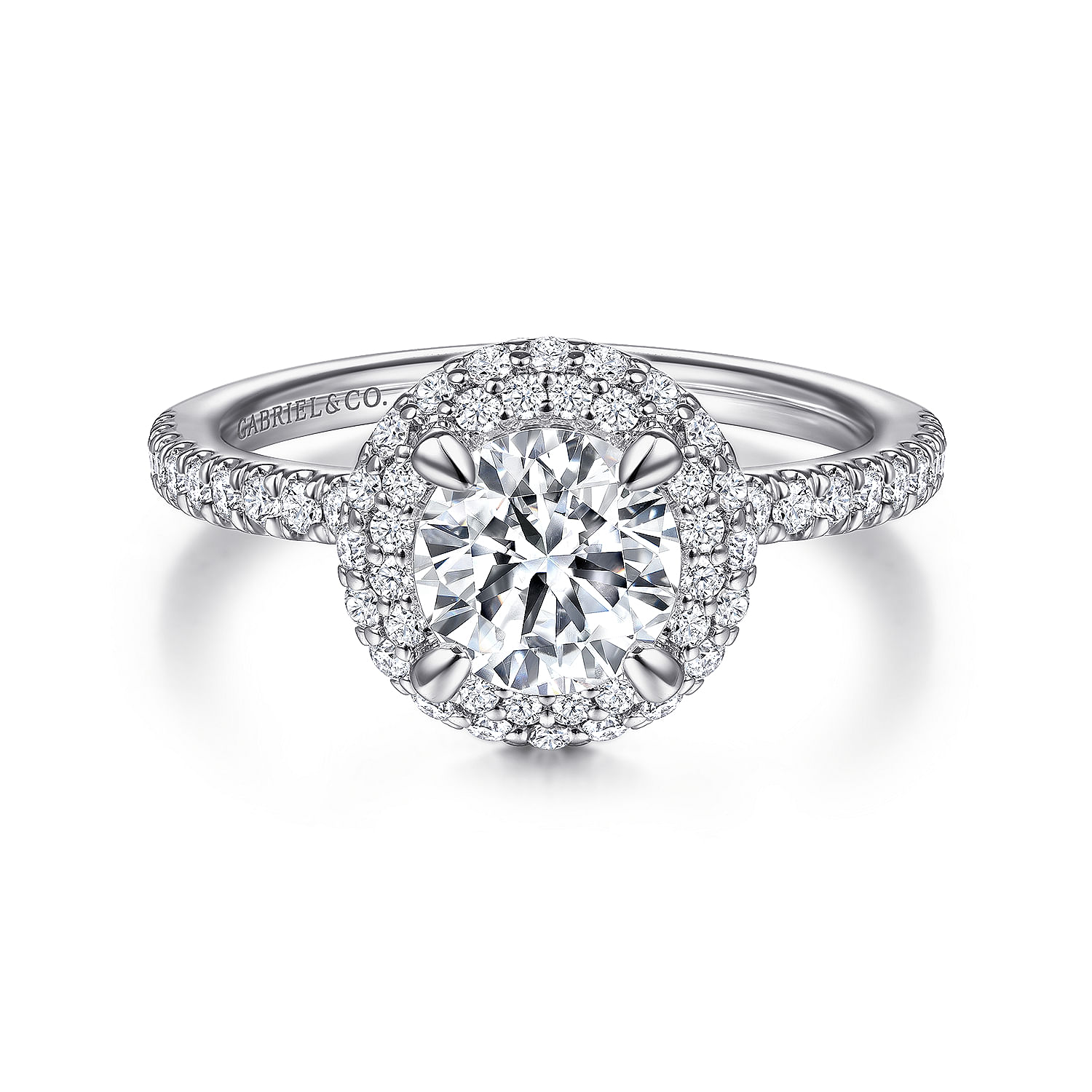 Gabriel - 14K White Gold Round Double Halo Diamond Engagement Ring