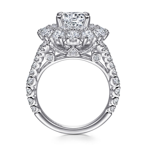 14K White Gold Round Double Halo Diamond Engagement Ring