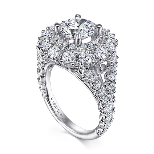 14K White Gold Round Double Halo Diamond Engagement Ring