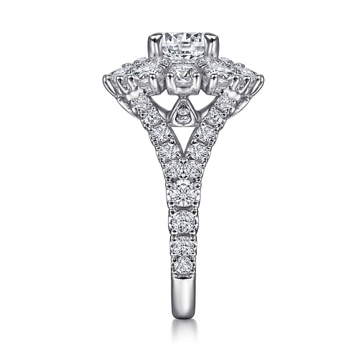 14K White Gold Round Double Halo Diamond Engagement Ring