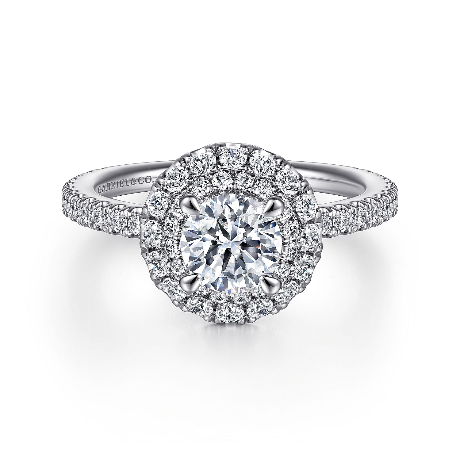 Gabriel - 14K White Gold Round Double Halo Diamond Engagement Ring