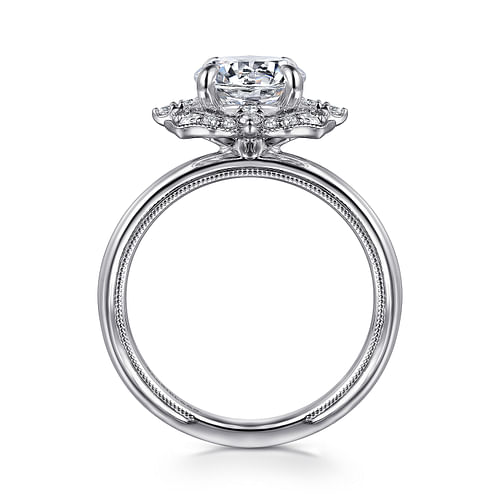 14K White Gold Round Double Halo Diamond Engagement Ring