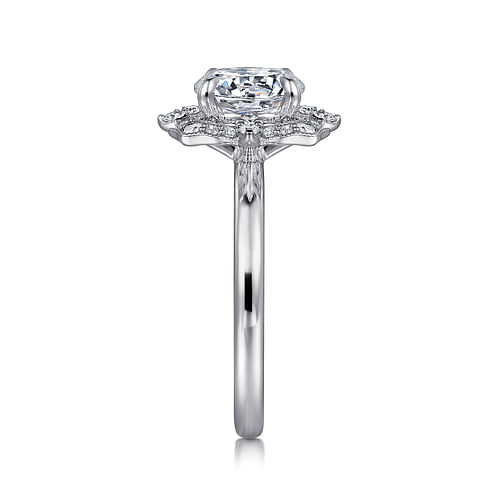 14K White Gold Round Double Halo Diamond Engagement Ring